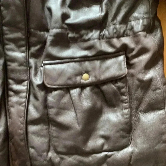 Eddie Bauer  vintage Coyote fur trim leather down coat - Picture 4 of 15